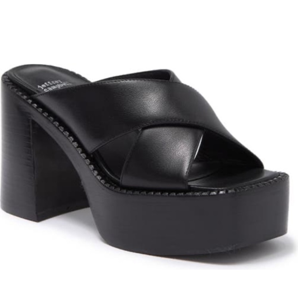 NIB JEFFREY CAMPBELL KIFF BLACK LEATHER UPPER 90’s STYLE PLATFORM SANDALS SZ 8